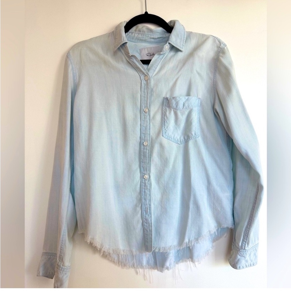 Rails Chic Light Blue Frayed Hem Shirt